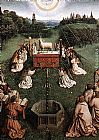 Jan Van Eyck Famous Paintings - The Ghent Altarpiece Adoration of the Lamb [detail centre]